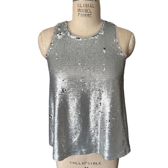 NWT RACHEL Rachel Roy Sleeveless Silver Sequined Top Size XS - Picture 1 of 6